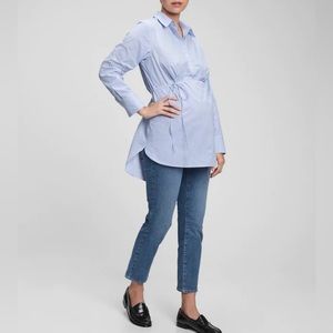 Motherhood Maternity Blue and White Pin Striped Button Down Blouse - Oxford